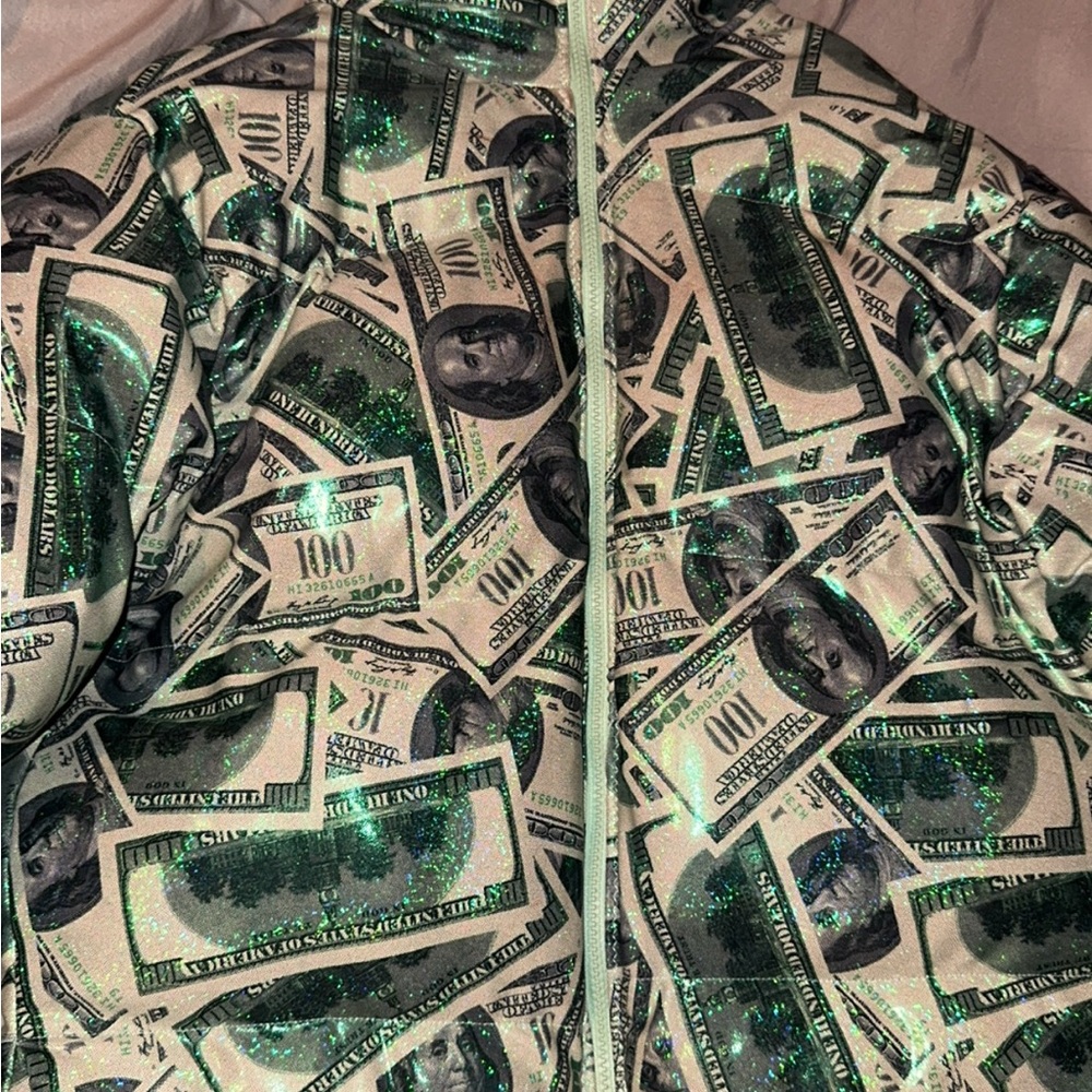 Money Print Jacket with Green Accents